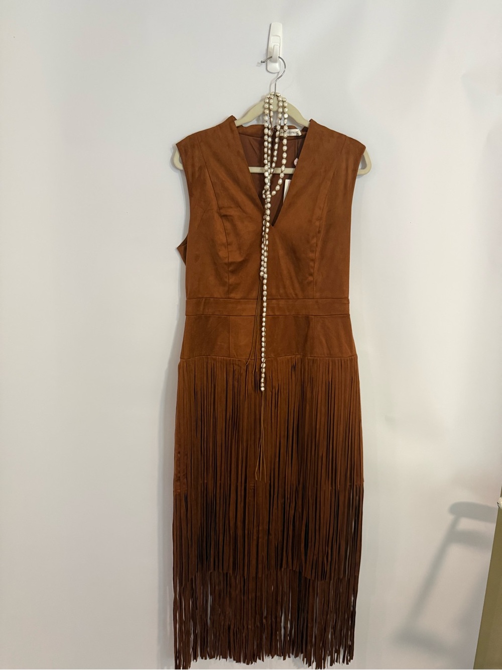 Avec Les Filles Brown Suede Fringe Midi dress - Picture 6 of 7